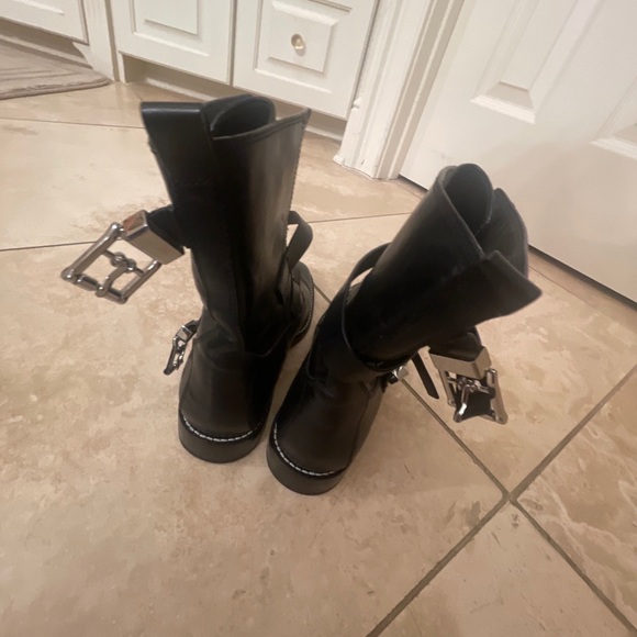 Alexander Wang Louise Smooth Calf Black Leather Straps Moto Boots Women Sz 37 - Picture 7 of 10